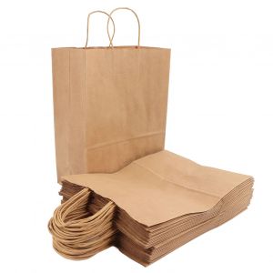 Xyong Lot De 50 Sacs En Papier Kraft Avec Poignee, Reutilisables, Portables, Pour Courses, Emballage Alimentaire, 270 X 210 X 110 Mm - Neuf