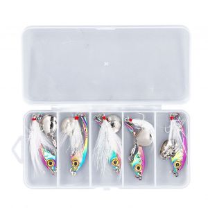 5 PièCes Leurre De PêChe Spinnerbait Bar Truite Saumon Spinner AppâTs Kit Avec BoîTe De MatéRiel Plumes Triple Crochets 7g - Neuf