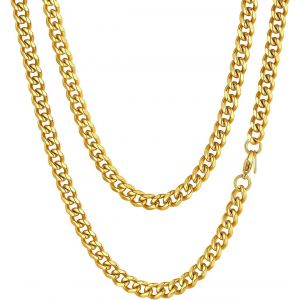Kal-Chaine Homme Acier Inoxydable Collier Gros Maille Cubain Enfant Garcon Gourmette Massif Ras De Cou Punk [Argent/Noir/Plaque Or-Largeur: 3/6/9/12 Mm; Longeur: 36/46/51/55/61/66/71/76 Cm] - Neuf