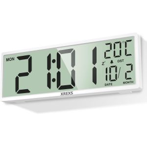 SUBZONAL-Horloge Murale Num&eacute;rique de 14,5 Pouces - Heure - Calendrier - Temp&eacute;rature - Fonction DST - Fonctionnement &agrave; Piles - pour Chambre &agrave; Coucher, Salon, Salle de Classe, Bureau (Blanc) - Neuf