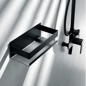 Étagère de salle de bain adhésive en acier inoxydable, support de shampoing (noir) - Neuf