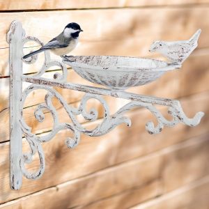 Relaxdays Abreuvoir En Fonte Pour Mur, Bain Vintage, Oiseaux Sauvages Déco Jardin Hxlxp: 24x28x14cm,Blanc - Neuf