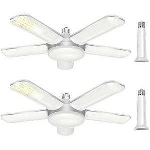 Subzonal-80w &Eacute;clairage Led Garage Paquet De 2, E27 Lampe De Garage Dimmable Lampe D'atelier D&eacute;formable &Agrave; 5 Panneaux Ajustables, Plafonnier Led Garage Pour Entrep&ocirc;t, Atelier, &Eacute;clairage De Sous-Sol - Neuf