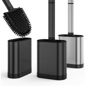 ChenQuanSarl-Wc, Toilette Silicone Avec Support Acier Inoxydable, Balais Toilette Wc Silicone Suspendu, Long Manche Pour Nettoyage Efficace Noir - Neuf
