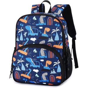 Sac À Dos Enfant, Léger Confortable 3-7 Ans Cartable Garçon Primaire Maternelle Pique-Nique Randonnée Avec Bande Réfléchissante Et Sangle De Poitrine Voiture Et Dinosaure - Neuf