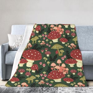 Champignons Lumineux - Couverture En Flanelle Respirante À Imprimé Champignon Artistique, Légère Et Douce Pour La Peau - Neuf