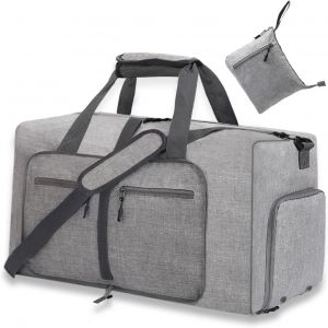 SHIBA-Sac de Voyage Pliable Baq, Sac fourre-Tout Larqe avec Compartiment à Chaussures pour Homme et Femme, Gris, 65L, Mode[1649] - Neuf