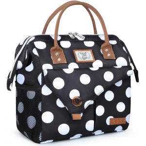 Sac à déjeuner isotherme de 10 l pour femme,pour le travail,gros pois blancs - Neuf