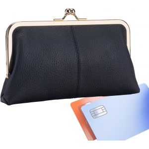 Kiss Lock Porte-Monnaie Avec Fermoir,Porte-Cartes De Crédit En Cuir Pu,Grande Capacité,Portefeuille Vintage Pour Femme,Accessoire De Mode,Rangement Moderne Pour,Noir ,Refer To Description, - Neuf