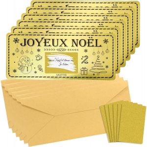 Jexnovashop-6 Cartes &Agrave; Gratter De No&euml;l Personnalisables, Carte De Noel &Agrave; Paillettes Dor&eacute;es, Cartes Cadeau Joyeux No&euml;l Avec Enveloppe Autocollant, Tickets A Gratter De Noel Carte Postale, Cadeau Perso - Neuf