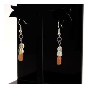 Boucles D'oreilles En Acier Inoxydable 1 Perle Pierre De Soleil De Fabriqu&eacute; En France. - Neuf