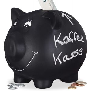 Tirelire Cochon,Ardoise,Personnalisable,Céramique,Mariage,Anniversaire,Baptême,Hxlxp 14x17x13 Cm,Noir,Env. 14 X 17 X 13 Cm.[Q404] - Neuf