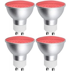 Kal-Ampoule Led Gu10 Couleur Rouge 5w, Mr16 Lampe Led Rouge Non Dimmable, Angle De Faisceau 120°, Halogène 50w Équivalent, Pour Éclairage Paysager Et Éclairage Décoratif, Lot De 4 - Neuf