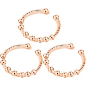 KAL-- 3 Pcs Anneau Anxiolytique En Acier Inoxydable Anneau Anti-Stress Anneau Pivotant R&eacute;glable Anneau De D&eacute;compression Anneau De Bout De Doigt Pour Femmes Hommes (Or Rose) - Neuf