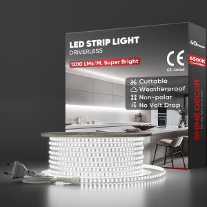 2m Bande Lumineuse LED, 220V Autocollante Silicone Bande LED &eacute;tanche IP65, SMD 2835 120 leds/m Ultra Haute Luminosit&eacute; pour D&eacute;coration Maison Cuisine Jardin Eclairage LED (Blanc Chaud) - Neuf