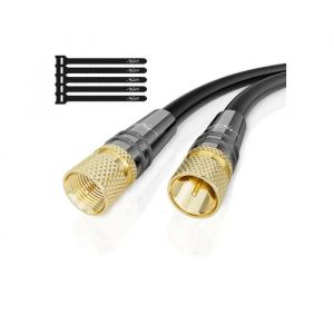 C&acirc;ble Antenne Coaxial 70m HDTV Satellite 4K UHD - DVB-T2/S/C - Connecteurs F Plaqu&eacute;s Or - Blindage Multi-Couche - Noir - Neuf