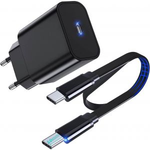 JGD-30W USB C Chargeur Ultra Rapide avec GaN Tech - et 1M C&acirc;ble Plat USB-C [10mm Connecteur] pour Doogee S200 V40 V20 V10 S89 | S98 S97 S88 Plus S86 S96 Pro S59 S68 Pro Telephone Portable Incassable - Neuf