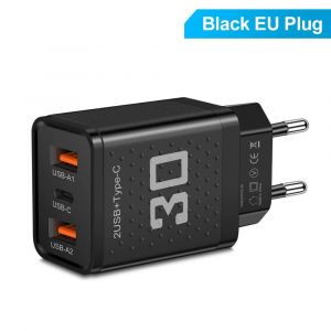 30W USB Type C chargeur Charge rapide prise ue/US adaptateur de chargeur de t&eacute;l&eacute;phone pour iPhone Samsung Xiaomi Huawei 3 Ports chargeur mural rapide EU Black - Neuf