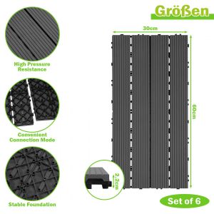 4m&sup2; Dalle Terrasse Bois Composite 30x60 Cm, Rev&ecirc;tement De Sol Pour Ext&eacute;rieur, Anthracite, Lot De 24 - Neuf