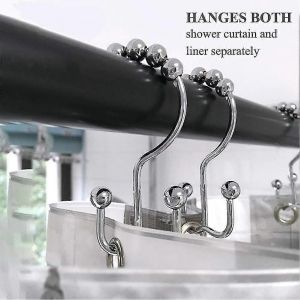 Crochet d'anneau de rideau de douche boule poli Chrome Double glissi&egrave;re Anneaux de rideau antirouille en acier inoxydable,paquet de 12 (argent) - Neuf