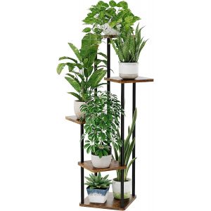 Nouvelhorizonstore-Support Plantes Int&eacute;rieur &Agrave; 5 Niveaux, Porte Plante Int&eacute;rieur Pour Plusieurs Plantes, &Eacute;tag&egrave;re Plante En M&eacute;tal Brun, Porte Plante Ext&eacute;rieur (Brun Rustique) - Neuf