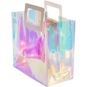 Petit Sac Cadeau Holographique 21,5x20,5x10,5cm Pochette Cadeau Anniversaire Transparent pour Femme Sachet Cadeau r Emballage Cadeau - Neuf