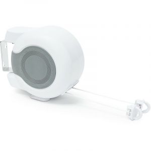 Corde à linge rétractable automatiquement, 2 fils, boîtier en plastique, fixation en métal, blanc - Neuf