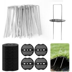 Ediesi Weed Control Weed Ground Pegs With 50 Washers,Stable Tent Pegs For Garden,Mulch And Artificial Grass (150 X 40 X 3 Mm) - Neuf
