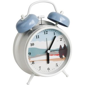 Emartbuy 4 Pouces Non Coutil Table de Chevet Quartz R&eacute;veil avec R&eacute;tro-&eacute;clairage, Fonctionnant sur Batterie Horloge de Voyage, Rond Et Fort R&eacute;veil Double Cloche - Paysage Beige - Neuf