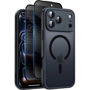 KALANKA-Helssitot Coque Magn&eacute;tique pour iPhone 17 Pro Max avec 2 Verre Tremp&eacute; Anti-Espion, Compatible avec MagSafe, &Eacute;tui Mat Translucide Arri&egrave;re Housse Antichoc Anti-Rayures pour iPhone 17 Pro Max, N - Neuf