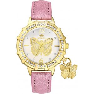 Shiba-Montre Femme À Bracelet Cuir,Montre Femme Papillon Fantaisie Avec Cadran Or Incrusté De Strass,Montre À Aiguille Analogique [1 - Neuf