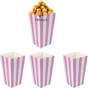 KAL-Fentiaowen Lot De 18 Petits Sacs &Agrave; Pop-Corn Pliables En Papier Kraft - Petits Sacs &Agrave; Go&ucirc;ter - Pour D&eacute;coration De Cin&eacute;ma, Pop-Corn, Sucre, Chips - Petits Sachets De Sel (Rayures Roses) - Neuf
