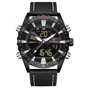 Montre A Quartz Electronique Naviforce Pour Homme, Etanche, Tendance, En Pu (Boitier Noir Et Blanc) - Neuf