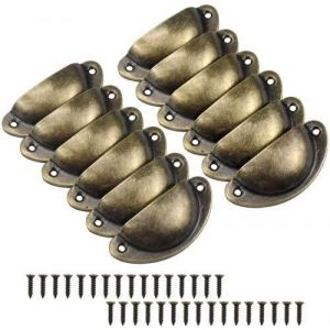 Lot de 12 poignées de tiroir en métal vintage en forme de coquillage, en demi-cercle, pour placard, armoire, maison, bureau, cuisine - Neuf