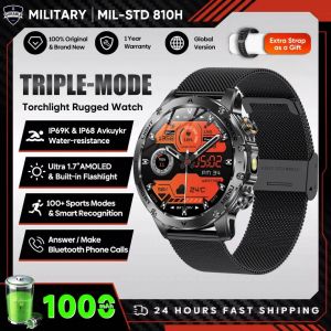 2025 Hommes 1.7 Pouces Amoled &Eacute;cran Montre Intelligente 1000Mah Batterie Fr&eacute;quence Cardiaque Bluetooth Appel Nfc Gps Tracker Sport Fitness Montres Nouveau.Black Mesh Belt.Military Battery - Neuf