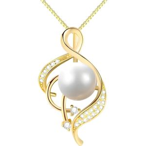 Collier Élégant Pour Femme - Argent Sterling S925 - Pendentif Note De Musique En Perle D'eau Douce Blanche Naturelle. - Neuf