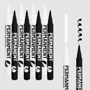 Letnerny-Lot De 6 Marqueurs Permanents Noirs Et Blancs &Agrave; Pointe Fine De 0,7 Mm Pour Verre, M&eacute;tal, Porcelaine, Toile, Galets, Bois, Pierre, Bricolage - Neuf