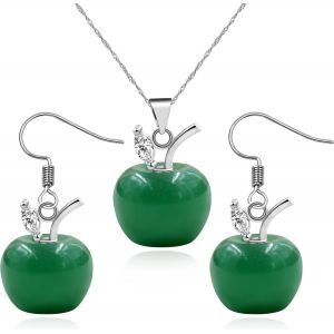 Ensemble Collier Et Boucles D¿Oreilles Pomme Pour Femme|Bijoux En Pierre Naturelle Avec Feuille De Zircon|Collier Élégant En Laiton Pour Thanksgiving Ya4030 - Neuf