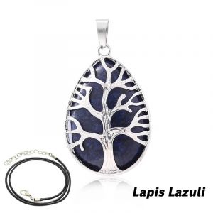 Pendentif Arbre De Vie En Pierre De 7 Chakras, Colliers En Forme De Goutte D'eau Naturelle, Cristal Rose, Quartz Rose, Am&eacute;thyste, Lapis Lazuli, ?il De Tigre, Cadeaux-5.5-6mm-Lapis Lazuli - Neuf