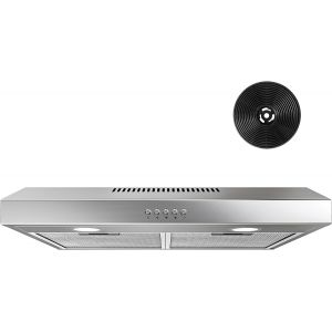 CHECARZHN--NO1-Hotte Aspirante 60Cm, Avec Moteur Sans Balais, 3 Vitesses, 250M³/H, Eclairage Led, Filtre À Charbon Inclus, Evacuation Et Recyclage, Inox - Neuf