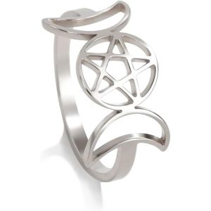 Kahfl-Triple Bague De Déesse De La Lune Pour Les Femmes Pentagramme Étoile Croissant Lune Amulette Religion Wicca Bijoux Cadeau Païen - Neuf