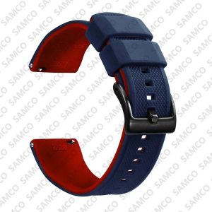 Bracelet De Montre En Silicone De Qualit&eacute; Sup&eacute;rieure,18mm 20mm 22mm,&Agrave; D&eacute;gagement Rapide,En Caoutchouc,De Remplacement.Dark Blue Red 2.18mm - Neuf