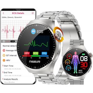 Montre Connectée Ecg Et Cadran Répondeur Aux Appels,1,43 Étanche Amoled Smartwatch Femme Homme Avec Oxymètre Pression Artérielle, Spo2, Fréquence Cardiaque Pour Android Ios (Métal Argenté) - Neuf
