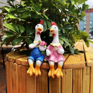 Mevronisshop-Statues De Jardin En Résine Représentant Un Couple D'animaux De Dessin Animé - Sculpture Assise Mignonne Pour Les Amateurs D'oie, La Cour, La Maison, Le Jardin, La Terrasse Et Le Bureau - Neuf