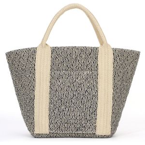 SJZG-Sac À Main En Paille Pour Femmes Léger Été Bohème Cabas En Raphia Tressé Pour Plage Vacances Shopping(Noir) - Neuf