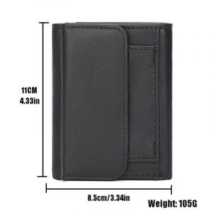 HUED-Portefeuilles Vintage en cuir v&eacute;ritable pour hommes, premi&egrave;re couche de peau de vache, porte-carte de cr&eacute;dit court, sac d'argent, porte-monnaie RFID-Black - Neuf