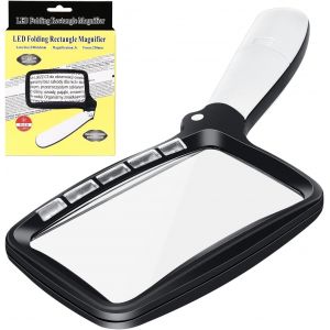 JEXNOVASHOP-Loupe de Lecture rectangulaire, Loupe de Lecture Lumineuse, 3X Grand Loupes Eclairante avec 5 lumi&egrave;res &agrave; LED, 2 Modes d&iquest;intensit&eacute;, pour Les Seniors, Enfants, Les Loisirs, l'artisanat, Les - Neuf