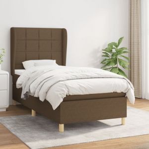 Lit tapissier brun fonc&eacute;, t&ecirc;te r&eacute;glable, matelas ressorts ensach&eacute;s, tissu durable. - Neuf
