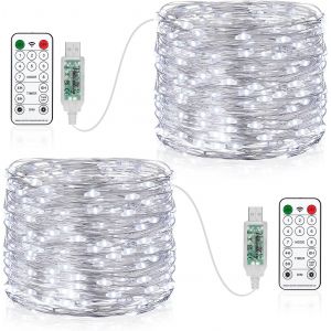 Kal-Lot De 2 Guirlandes Lumineuses, 15m 150 Led Minuteur 8 Modes Alimenté Par Usb Fairy Lights Avec Télécommande Décoration Intérieur/Extérieur Pour Chambre, Fête, Noël - Neuf