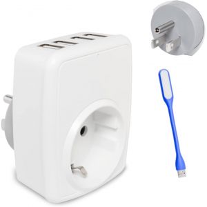 Loc-Adaptateur De Voyage Fran&ccedil;ais Vers Usa,Adaptateur De Voyage 5 En 1 Adaptateur Pr Am&eacute;ricaine Avec 4 Usb,Chargeur Mural Ue Vers Us Pour Usa Canada Tha&iuml;lande(Pr De Type B) Avec Lampe Usb - Neuf